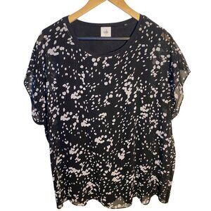 CAbi Flutter Sleeve Blouse - Black & White Short Sleeve Blouse - Sz Large